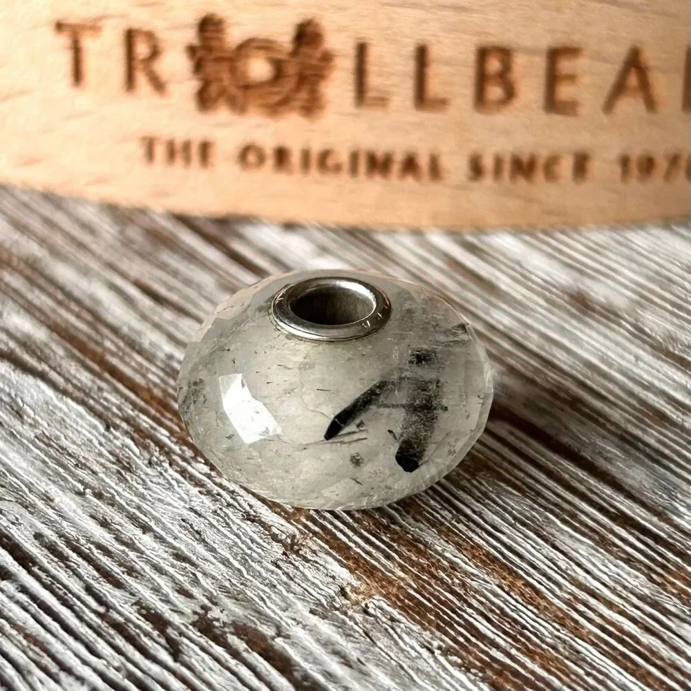 TROLLBEADS Tourmalinated Quartz Gemstone Facet RARE 2010 LAA 925 Black Rutilated